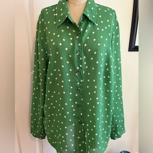 Green with white polka dot retro lightweight women’s blouse Large